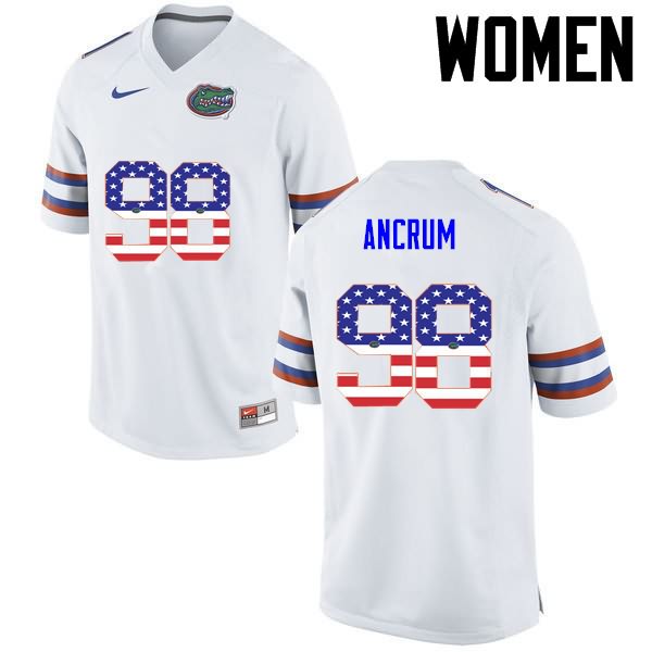 NCAA Florida Gators Luke Ancrum Women's #98 USA Flag Fashion Nike White Stitched Authentic College Football Jersey UMW1264MS